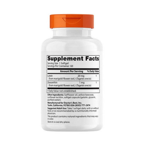Doctors Best, Lutein with FloraGLO Lutein, 20 mg, 60 Softgels Doctors Best
