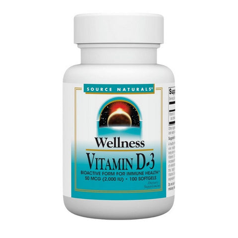 Source Naturals, Wellness Vitamin D-3, 2000 IU, 100 Softgels Source Naturals