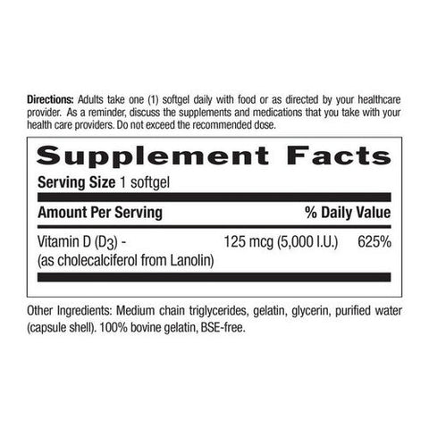 Country Life, Vitamin D3, 5000 IU, 60 Softgels Country Life