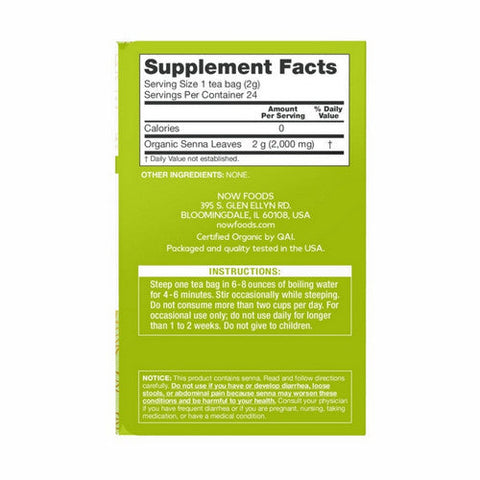 Now Foods, Real Tea Organic Senna Tea Caffeine Free, 24 Tea Bags Now Foods