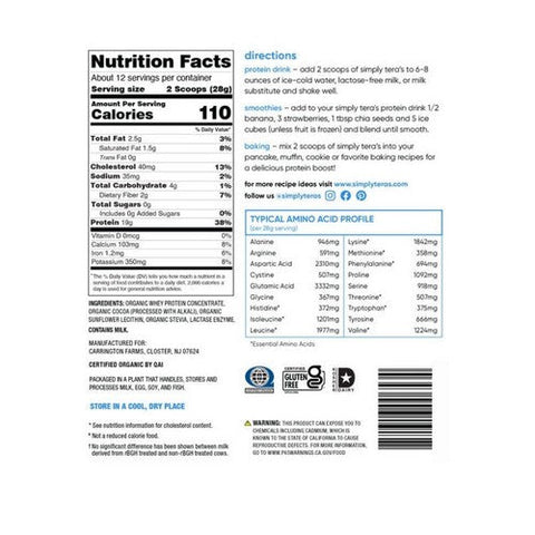 Simply Tera's, Organic Whey Protein Dark Chocolate, 12 Oz Simply Tera's