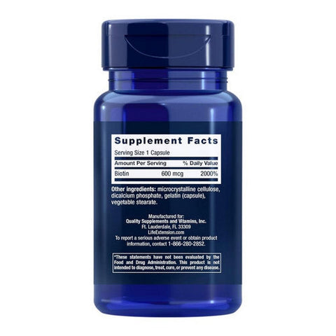 Life Extension, Biotin, 600 MCG, 100 caps Life Extension