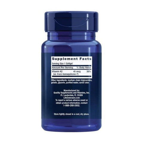 Life Extension, Low Dose Vitamin K2, 45 Mcg, 90 Softgels Life Extension