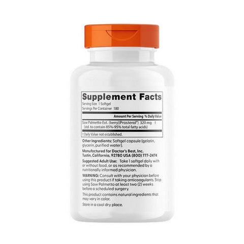 Doctors Best, Saw Palmetto Standardized Extract, 320 mg, 180 SoftGels Doctors Best
