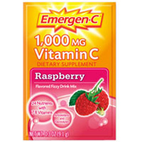Emergen-C, Daily Immune Support Vitamin C Fizzy Drink Mix Raspberry, 1000 mg, Pack Of 10 Emergen-C