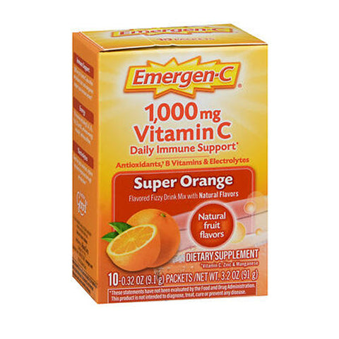 Emergen-C, Daily Immune Support Vitamin C Fizzy Drink Mix Super Orange, 1000 mg, Pack Of 10 Emergen-C