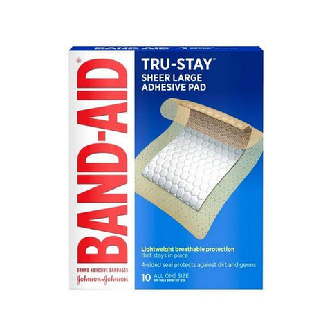 Band-Aid, Tru-Stay Sheer Adhesive Pads Large, Count of 10 Band-Aid