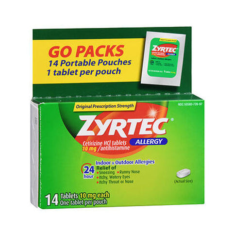 Zyrtec, Allergy Cetirizine Hci 24 Hour Go Packs Tablets, 10 Mg, 14 Tabs Zyrtec