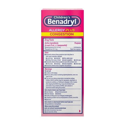Benadryl, Children'S Allergy Plus Congestion Liquid Grape, 4 Oz