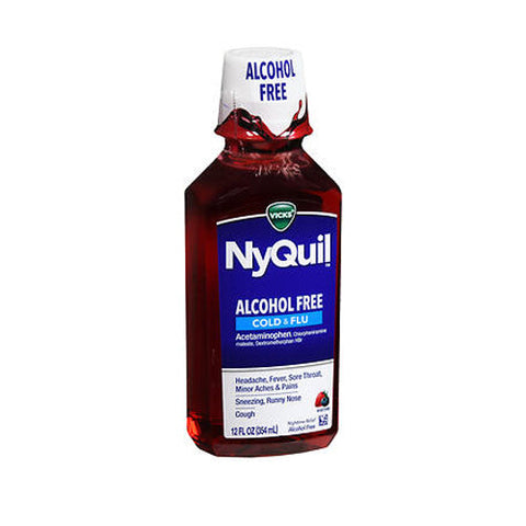 Vicks, Nyquil Alcohol Free Cold And Flu Nighttime Relief Liquid, Soothing Berry Flavor 12 Oz Vicks