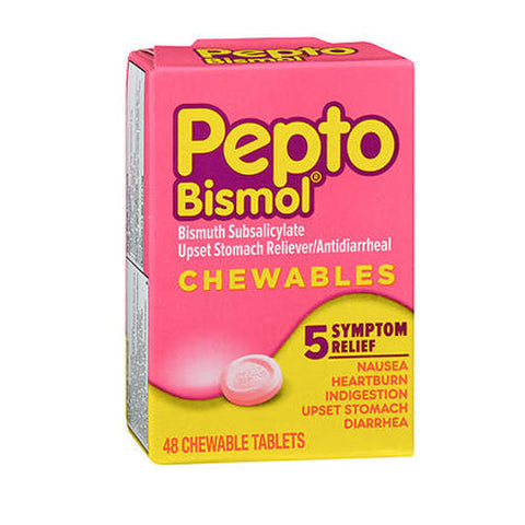 Pepto-Bismol, Bismuth Subsalicylate Upset Stomach Reliever Antidiarrheal Chewable, 48 Tablets Pepto-Bismol