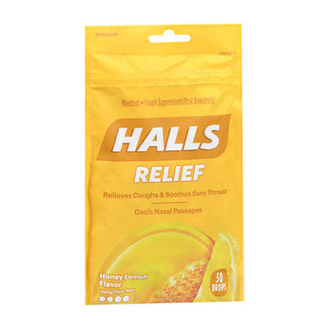 Halls, Cough And Throat Relief Drops Honey Lemon, 30 Count Halls